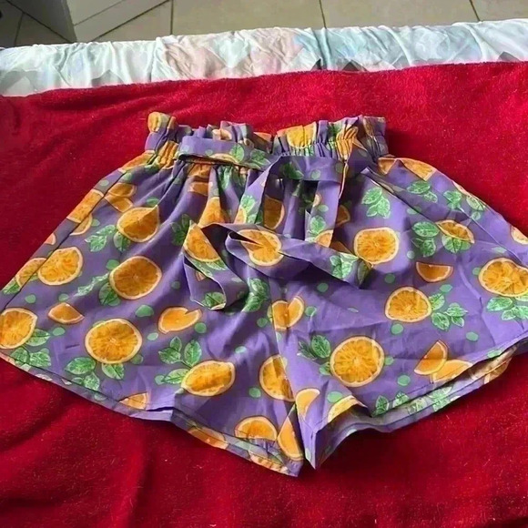 Purple Orange Print Shorts - Picture 1 of 3